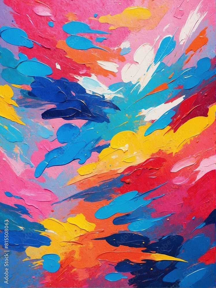 Close-up of colorful abstract painting with vibrant brush strokes