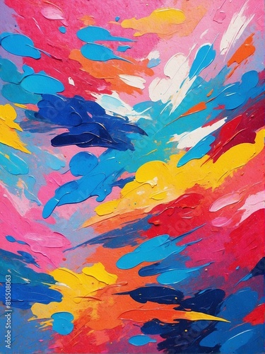 Close-up of colorful abstract painting with vibrant brush strokes © ArtistiKa