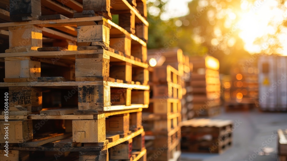 Wooden pallets in warehouse, closeup of photo. Industrial background Wooden pallets in warehouse, closeup of photo. Industrial background