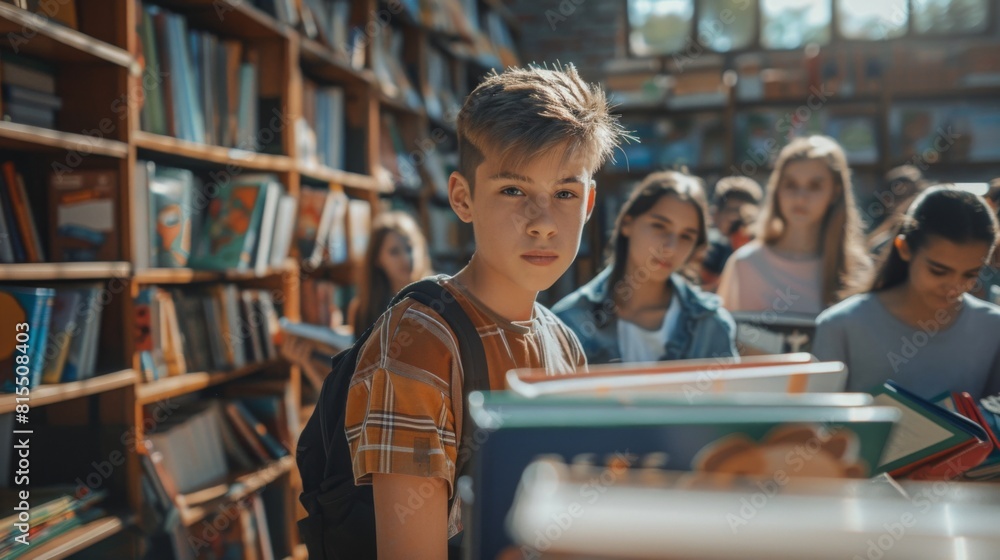 3D realistic photo of students organizing a book drive for underprivileged schools 3D realistic photo of students organizing a book drive for underprivileged schools