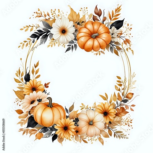 A beautiful flower arrangement with a yellow and orange color scheme. The flowers are surrounded by pumpkins and leaves, creating a warm and inviting atmosphere