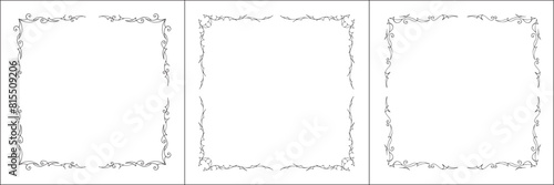 Set of three vector frames. Elegant black and white monochrome ornamental corners for greeting cards, banners, invitations. Vector frame for all sizes and formats. Isolated vector illustration.