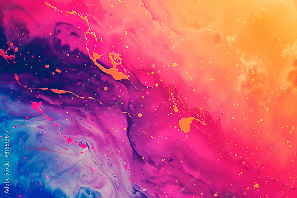 Bright abstract background with splashes of colorful paint on gradient surface