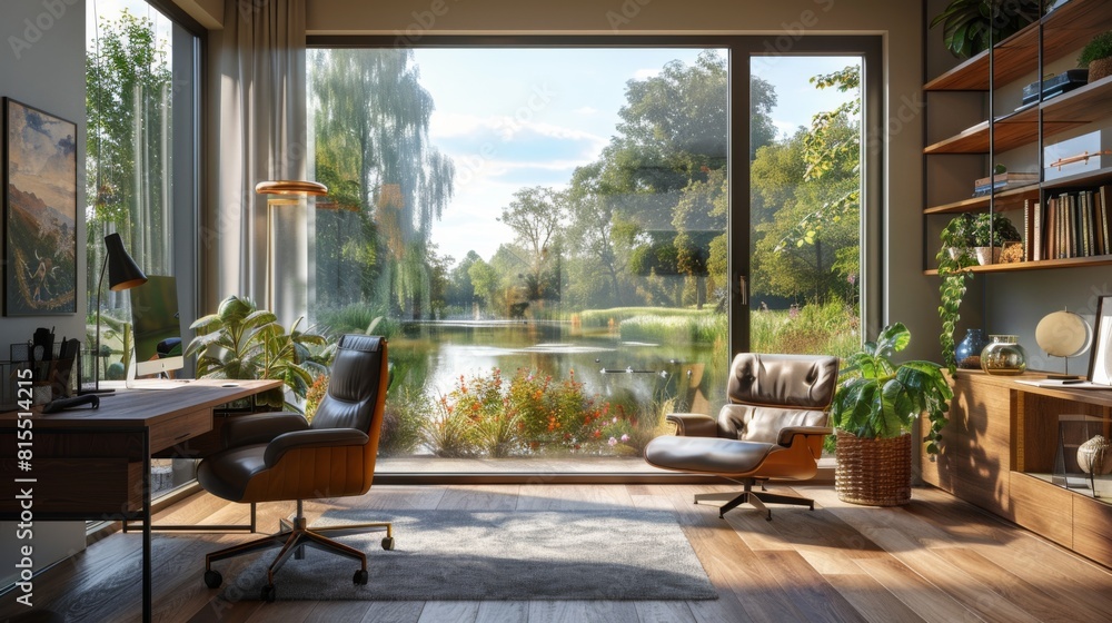 home office with a large window and beautiful outdoor view home office with a large window and beautiful outdoor view