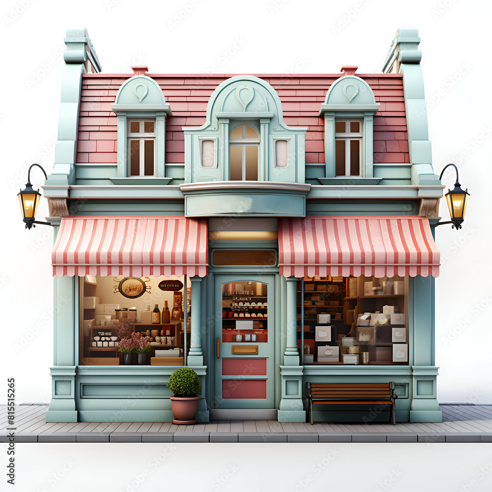 Fototapeta premium Restaurant facade with coffee shop. 3d render illustration.