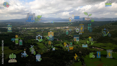 Future environmental conservation and sustainable ESG modernization development by using technology of renewable resources to reduce pollution and carbon emission . High quality photo