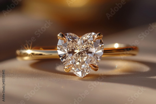 Gold ring with heart shape diamond