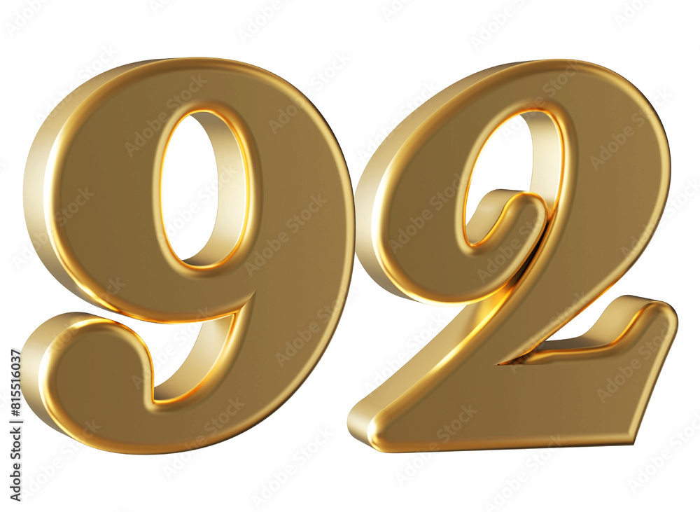 3d gold number 92 3d gold number 92