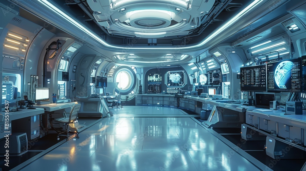 Fototapeta premium A lab environment with very futuristic elements. (Data science, tech, computer screens). Generative AI.