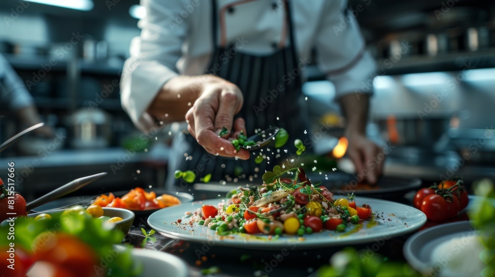 chef plating a gourmet dish with healthy ingredients chef plating a gourmet dish with healthy ingredients