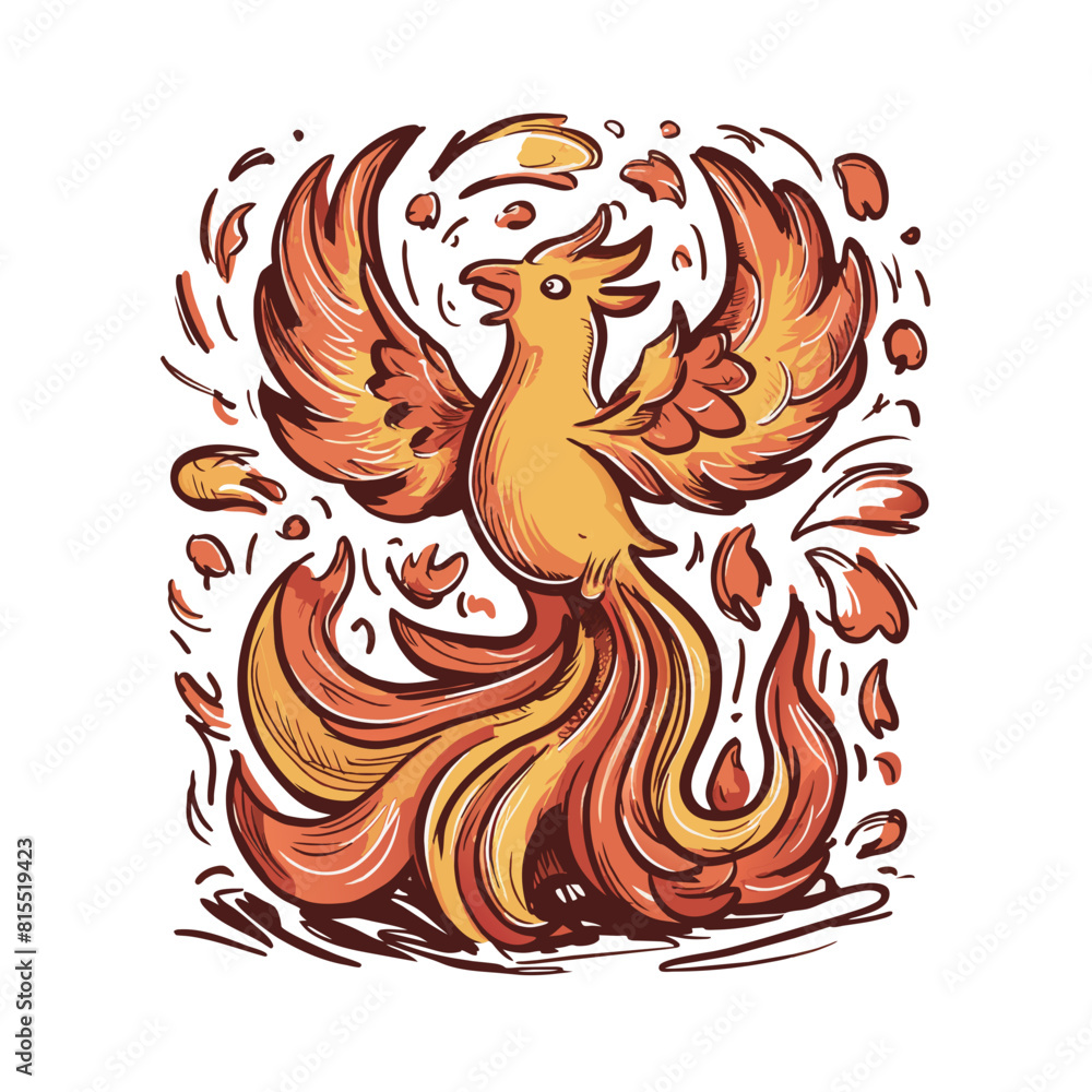 Phoenix Doodle Art: Mythical Illustration of a Rebirth Symbol