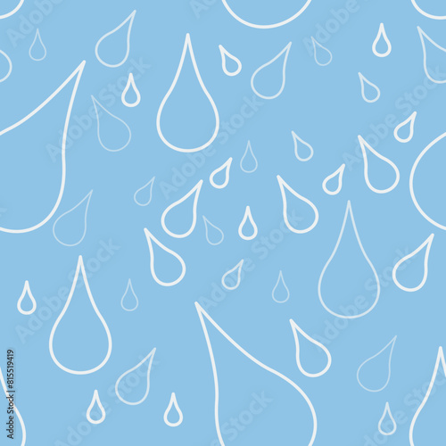Editable Outline Style Water Drop Vector Illustration Seamless Pattern for Creating Background of Weather or Climate Themed Design