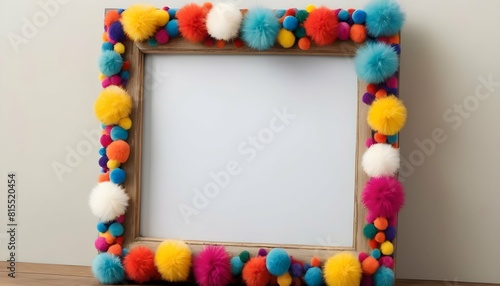 A whimsical frame adorned with colorful pom poms upscaled_4 photo