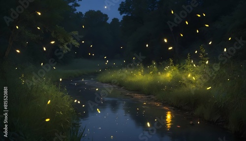 Fireflies twinkling above a quiet creek on a summe upscaled_4 photo
