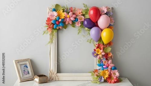 Create a whimsical frame adorned with colorful bal upscaled_6 photo