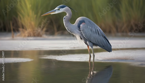 A serene icon of a heron standing in shallow water upscaled_3