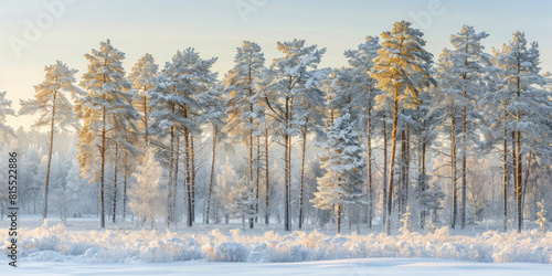 Wallpaper Mural A snowy forest at sunrise, depicted in a landscapes style with soft edges and long distance and deep distance. Torontodigital.ca