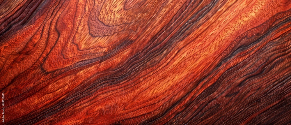 Vibrant close-up of exotic padauk wood grain, ideal for colorful and unique backgrounds,