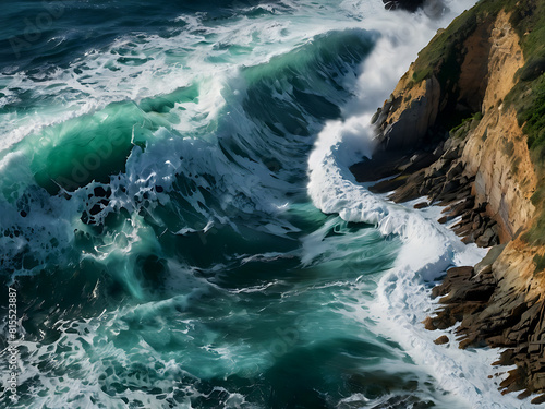 Ocean Waves Colliding with Coastal Cliffs.