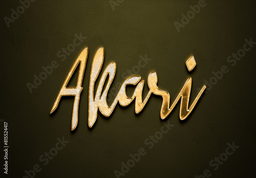Old gold text effect of Japanese name Akari with 3D glossy style Mockup.