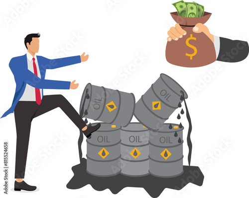Crude oil investment transactions, global petroleum buying and selling, buy crude oil stocks to make a profit, smart businessman haggling over the price of crude oil in barrels to exchange for dollars