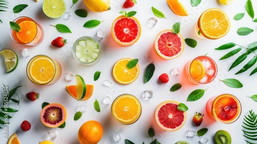 The table is adorned with a variety of fruits and leaves  including Rangpur  Hardy kiwi  and oranges. These natural foods can be used as ingredients in recipes AIG50