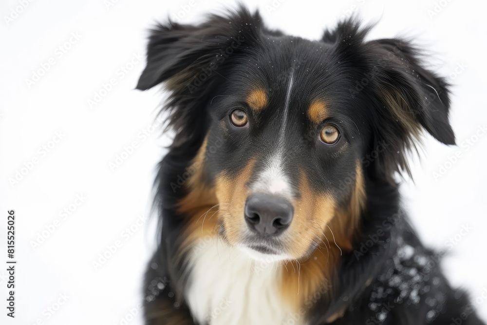 Aussie Shepherd's Intense Gaze: Feature an Australian Shepherd focusing intensely on something. photo on white isolated background