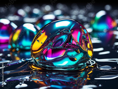 Iridescent Liquid Metal, Bold Holographic Blob Shapes