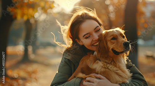 her the dog candid park happy woman generated in cuddling ai