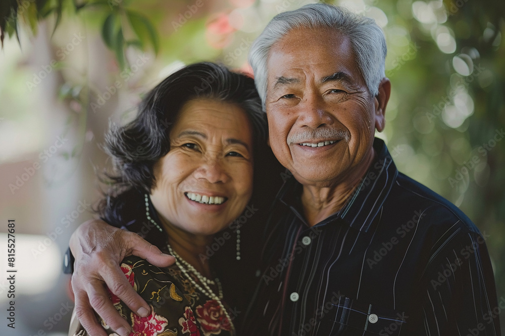 An Asian couple in a warm embrace An Asian couple in a warm embrace