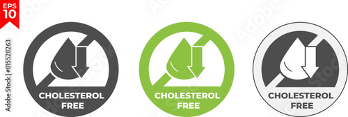 Cholesterol free icon. Low cholesterol forbidden label. Trans fats ban or prohibition logo, illustration, sticker, emblem or seal isolated.