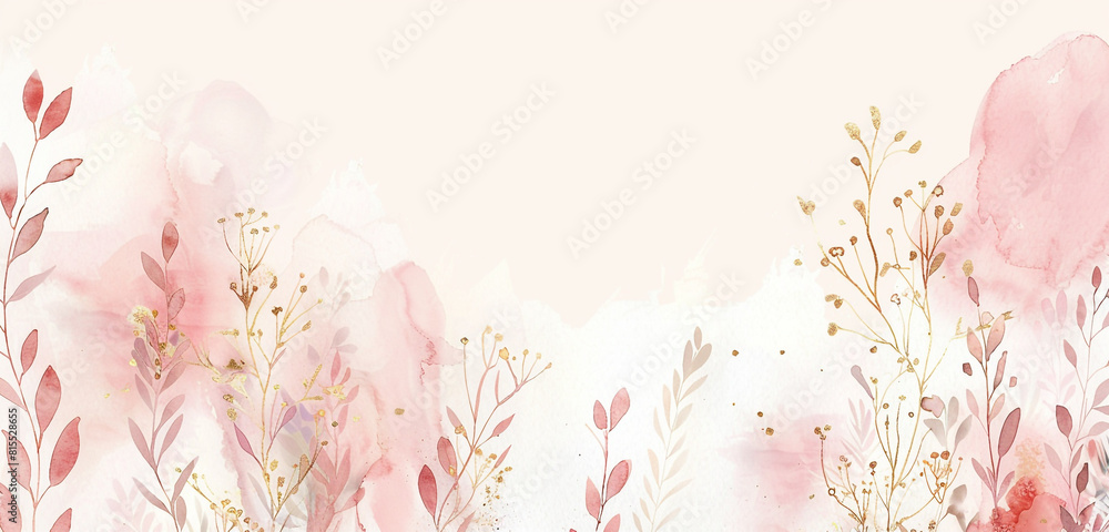 Sublime pink & gold watercolor florals on white.