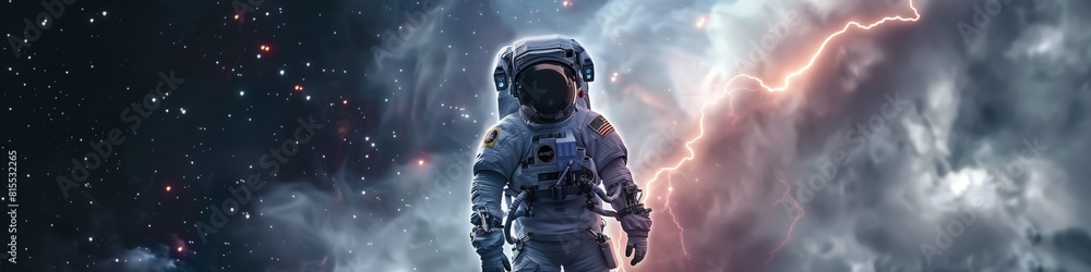 Astronauts standing in space adventure scenes generated by AI.