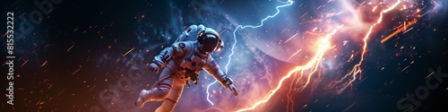 Astronauts flying in space adventure scenes generated by AI.