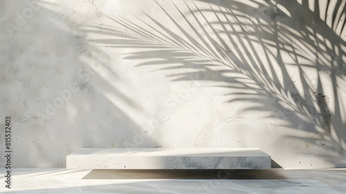 Minimal product placement background with palm shadow on concrete wall Luxury summer architecture interior aesthetic Modern tropical mockup design   Generative AI