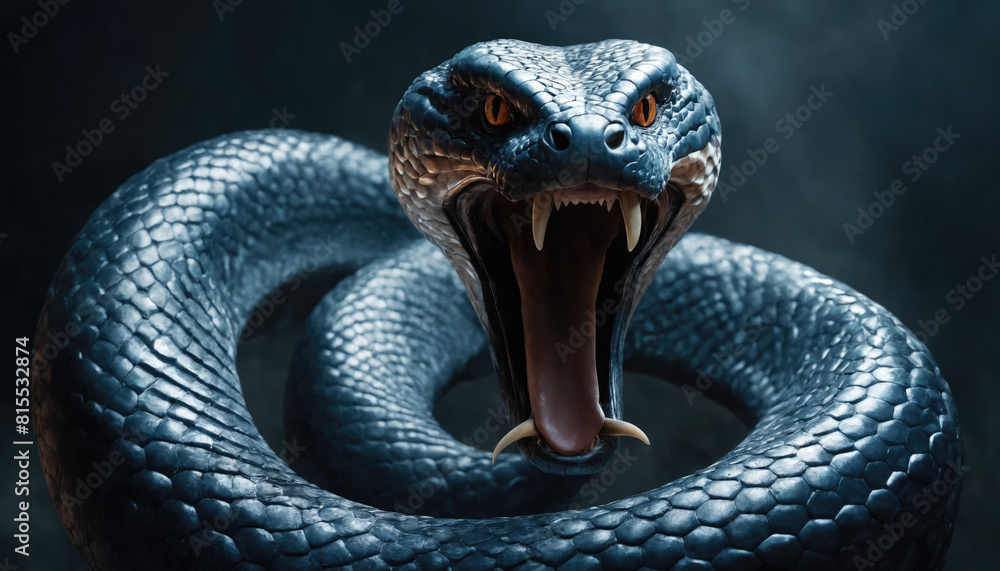 Fototapeta premium Fantasy Illustration of a wild snake. Digital art style wallpaper background.