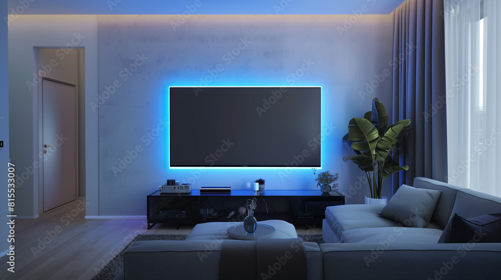 modern living room with sofa, TV, LED modern living room with sofa, TV, LED