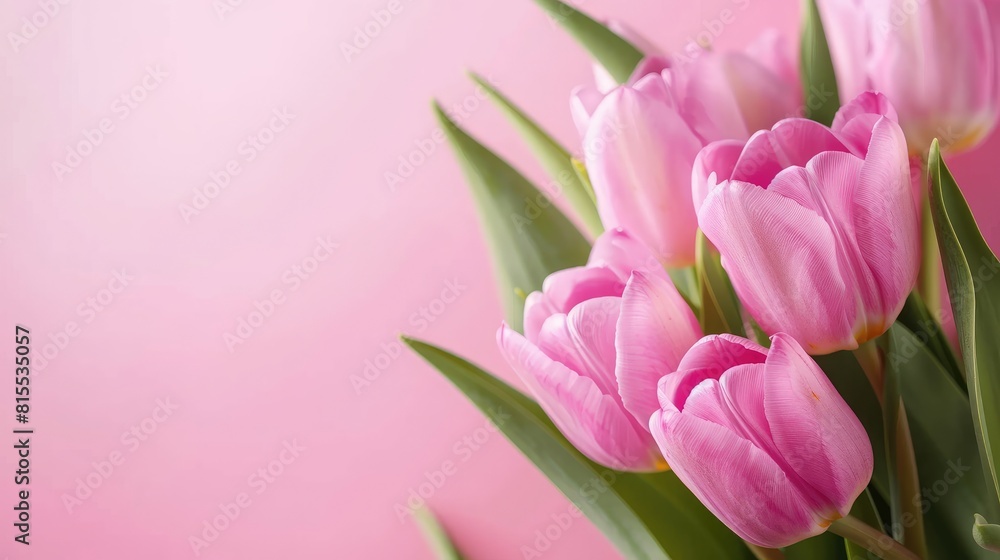 Fototapeta premium Bouquet of pink tulip flowers with space for text creating a floral backdrop