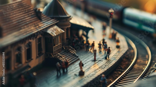 Miniature Vintage Train Scene with Nostalgic Filter.