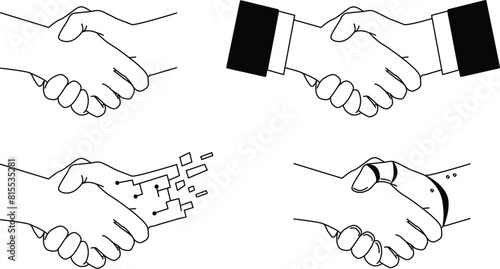 doodle handshake with different style, hand drawn, outline vector
