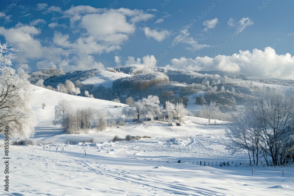 Peaceful Snow Covered Hills in the Mountainous Countryside