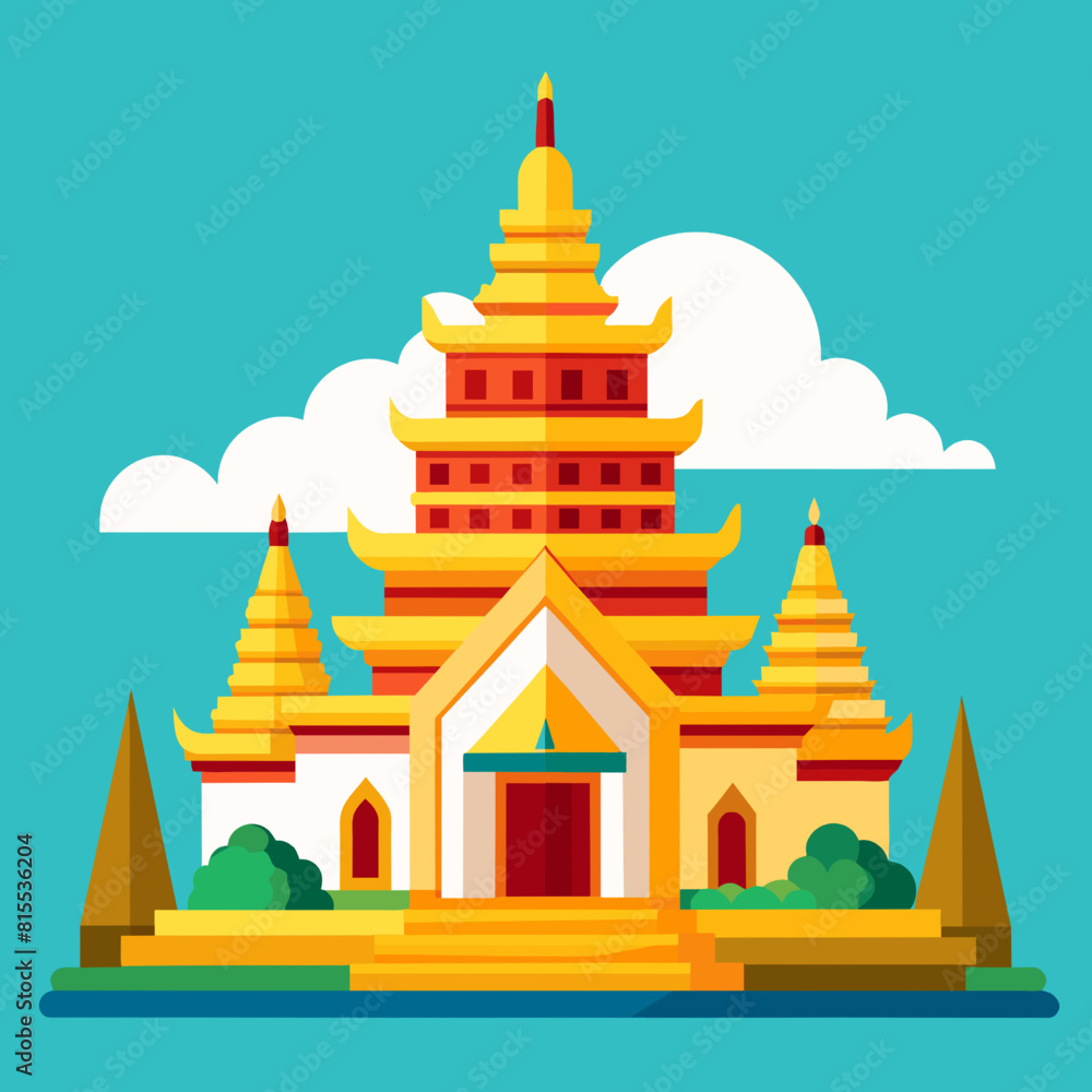 Obraz premium Thai temple vector illustration in flat design style. Travel concept.