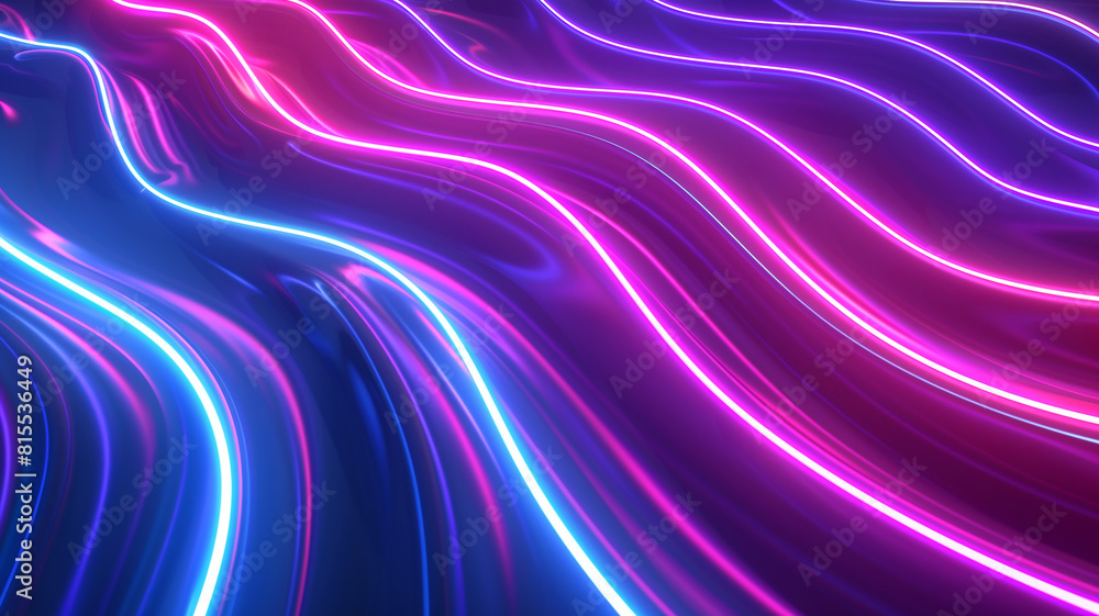 Fototapeta premium Sweeping curves of a neon wave - Electric feel for nightlife advertising - top view - dynamic flow in design - digital tone - Split-complementary color scheme