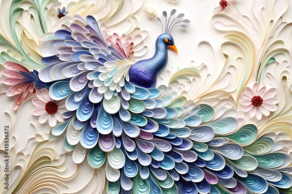 a colorful peacock with a blue and purple body and a blue and purple peacock. a colorful peacock with a blue and purple body and a blue and purple peacock.