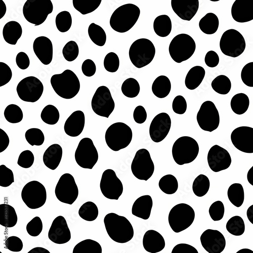 Seamless pattern of playful dalmatian spots in classic black and white, Generative AI