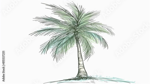 Sketch of a single palm tree with sweeping green fronds, rendered in a vintage hand-drawn style, isolated on a clean white background © Alpha