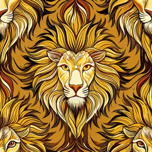 Seamless pattern of regal lion mane texture in golden browns  Generative AI