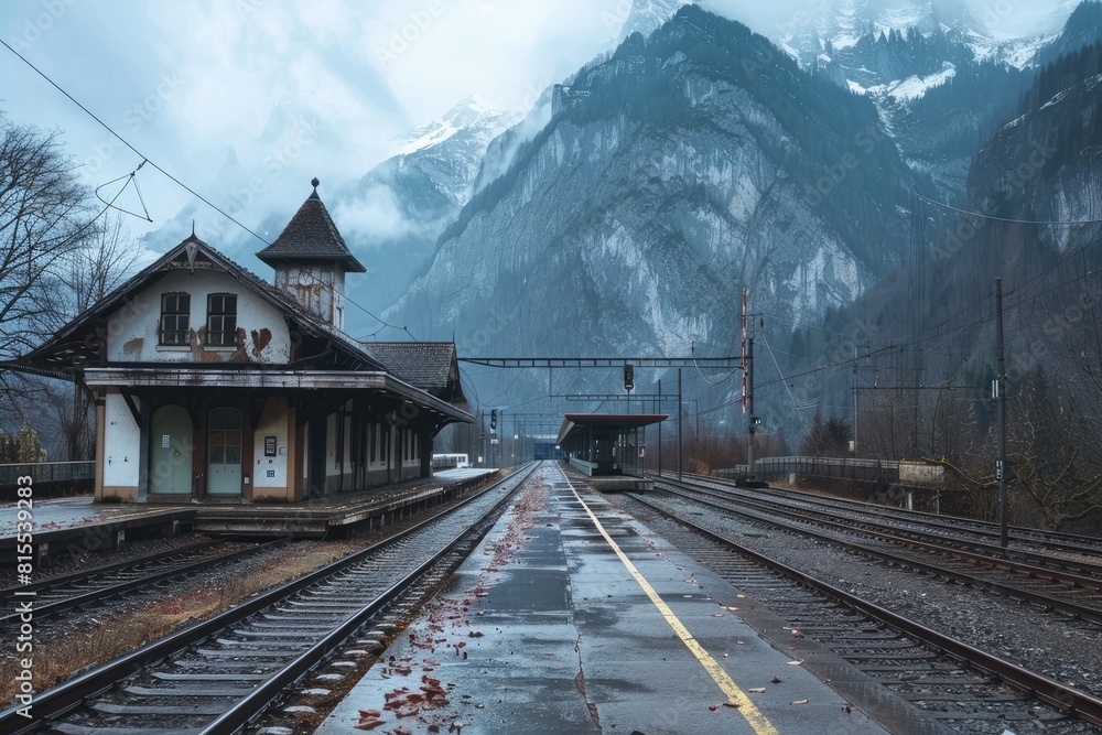 Railway Station Nestled Among Mountains