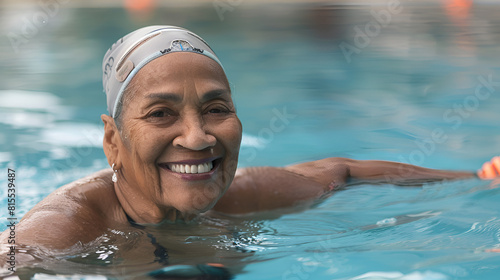 mixed female physically race active swimmer smiling elderly senior