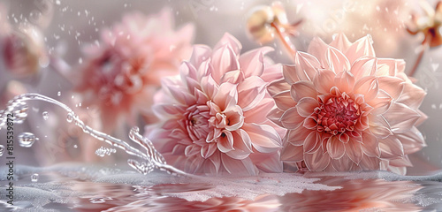 Pink dahlia blooms in frosty water evoke romance.